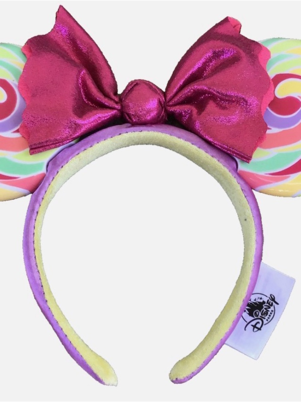 Disney Pink Metallic Bow Candy Swirl Minnie Ears Headband